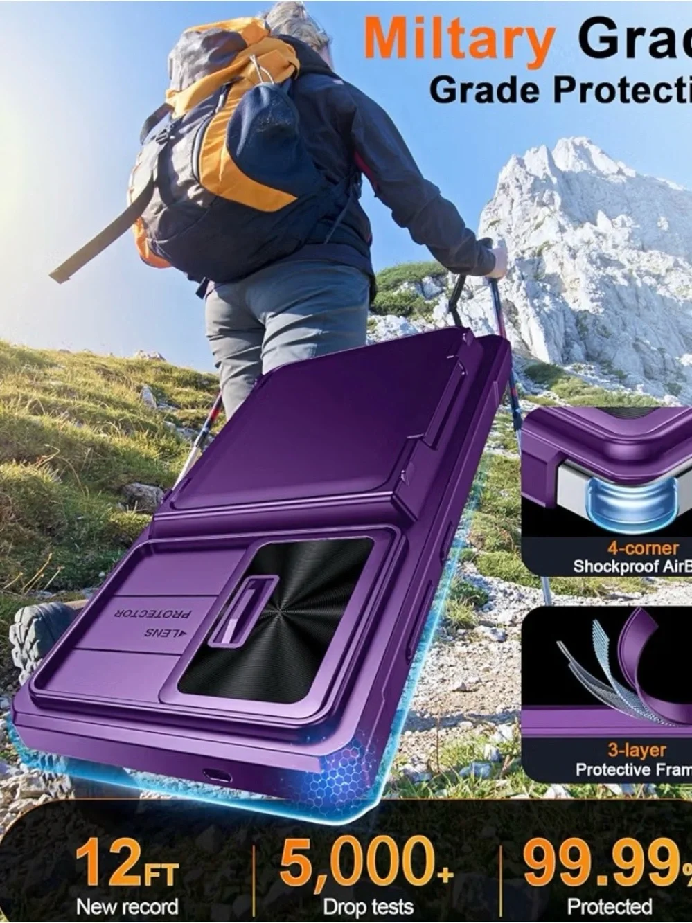 Samsung Galaxy S25 Ultra Case Purple Rugged Wallet Card Holder Camera Cover New